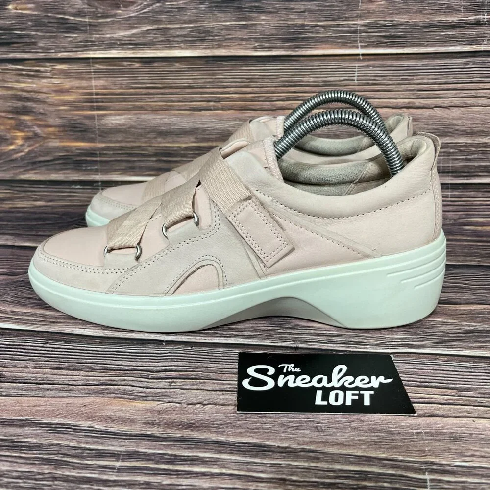 Ecco Women's Soft 7 Pink Wedge Strap Leather‎ Shoes